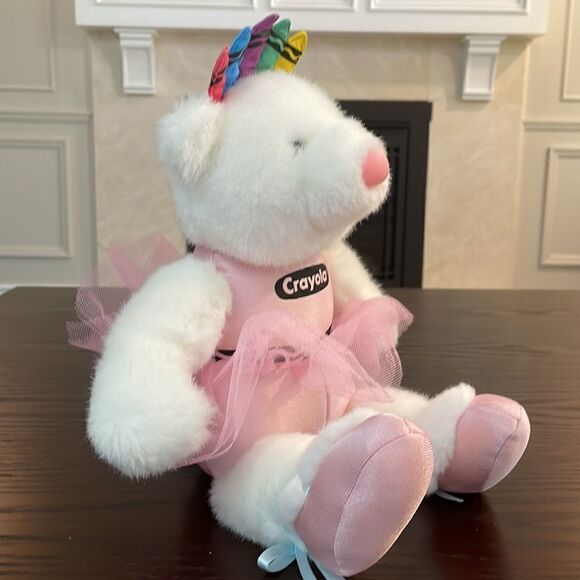 GUND and Crayola White Teddy Bear with Pink Ballerina costume and crayon crown - Picture 3 of 8